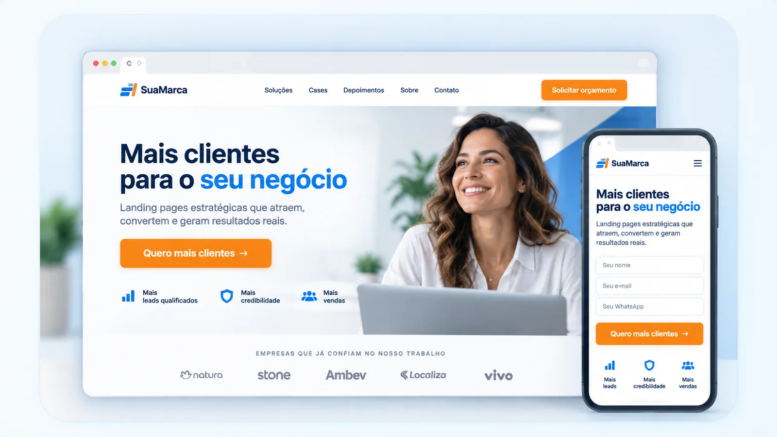 Exemplo visual de landing page responsiva para campanhas e geração de contatos